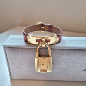Vintage Ostrich 20mm Kelly Cadena Pm Gold